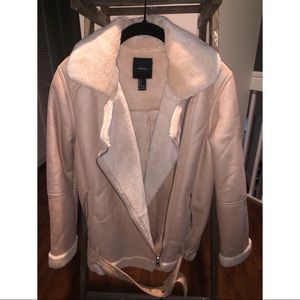 FAUX SHEARLING AND SUEDE PINK MOTO JACKET